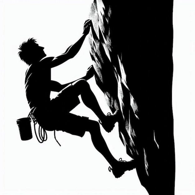 A silhouette vector of a person rock climbing