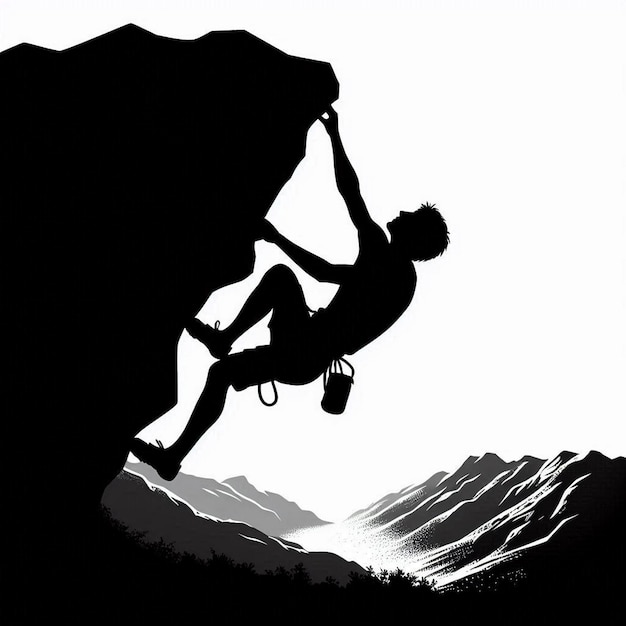 A silhouette vector of a person rock climbing