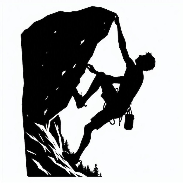 A silhouette vector of a person rock climbing