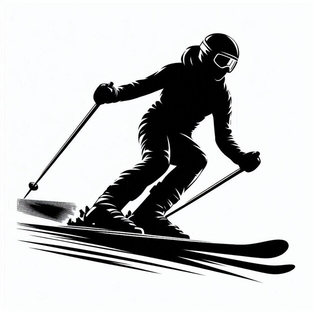 Silhouette Vector of a Person Skiing