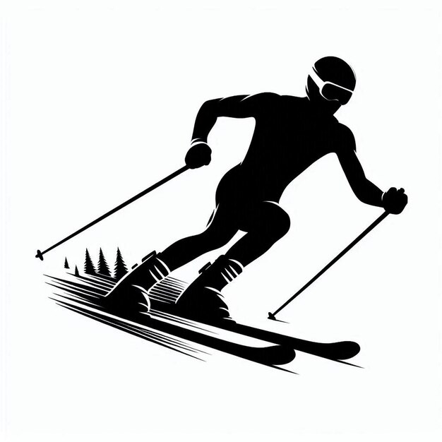 Silhouette Vector of a Person Skiing