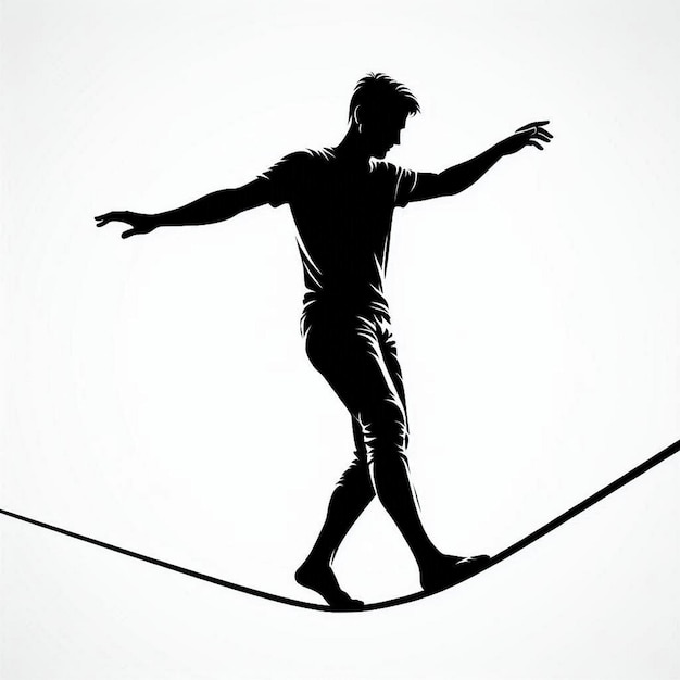 Photo silhouette vector of a person tightrope walking