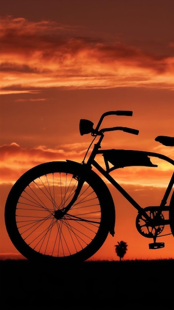 Silhouette of vintage bike at the sunset