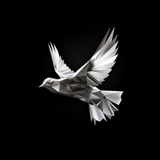 a silhouette of a white dove shaped paper against a black background