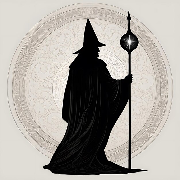 Photo silhouette wizard vector illustration mystical and magical design