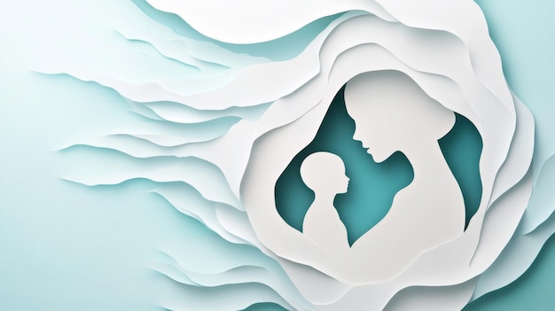 Silhouette of a woman and child in minimalist paper cutout style representing motherhood and choice