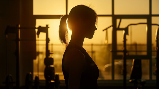 a silhouette of a woman in front of a window with the sun shining behind her