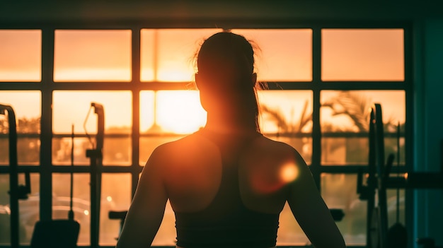 Silhouette of a Woman at Gym During Sunset