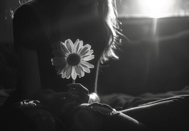 Silhouette of a Woman Holding a Daisy