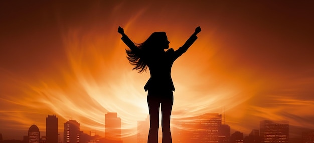 A silhouette of a woman in a power pose representing confidence and success in the business world