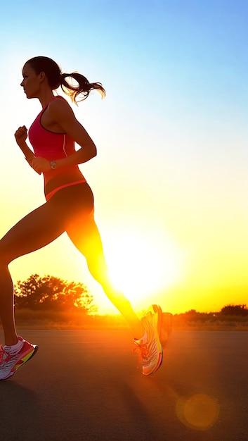 Silhouette woman running alone at beautiful sunset in the park AI generated