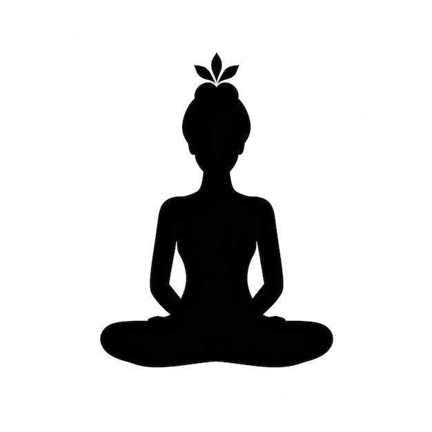 silhouette of a woman sitting in a lotus position with a leaf on her head generative ai