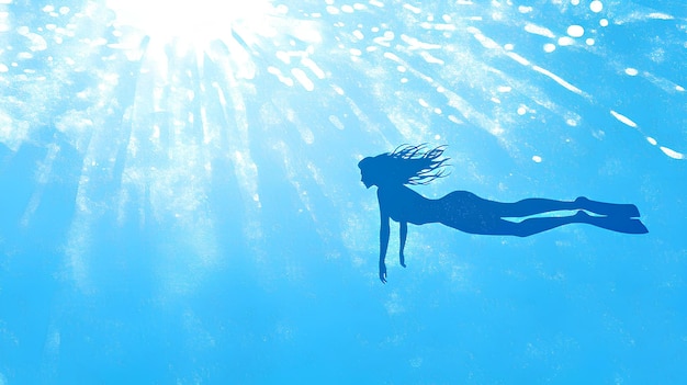 a silhouette of a woman swimming in the water