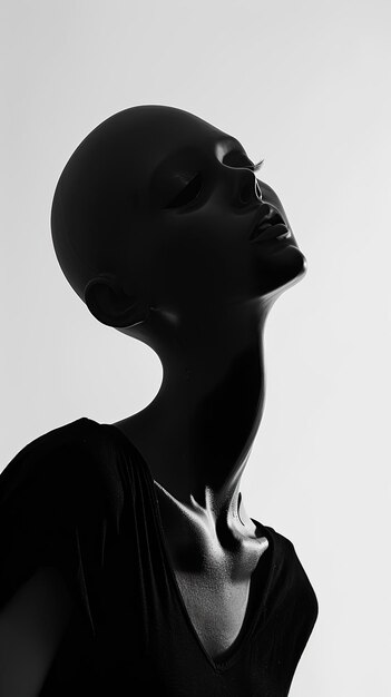 a silhouette of a woman with a black shirt on and a white background