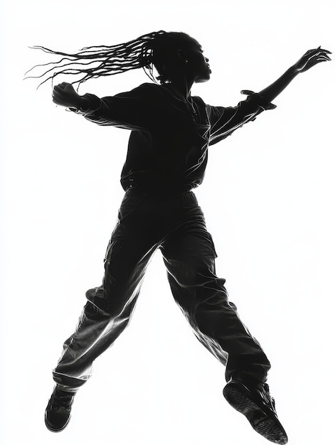 Photo silhouette of a woman with dreadlocks dancing