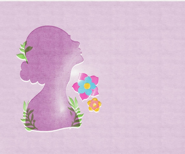 silhouette of a woman with flowers International womens day concept in risograph style