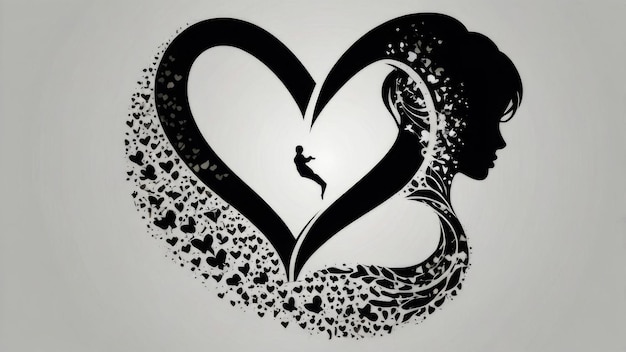 Silhouette of a woman with a heart shape around her and a smaller figure inside