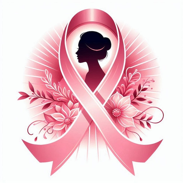 Silhouette of a woman with pink ribbon