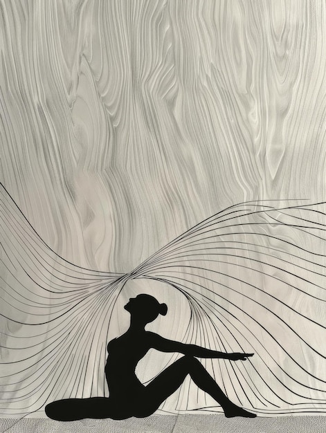 Photo silhouette of a woman in a yoga pose surrounded by abstract lines the image depicts a woman i