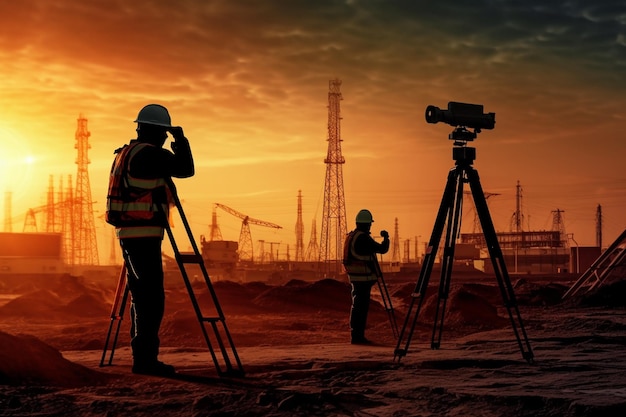 Silhouette of workers in the background of a construction site