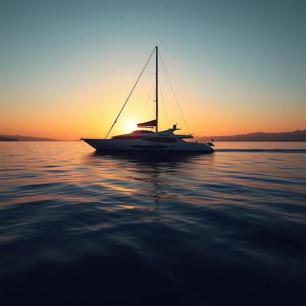 Silhouette of a Yacht under Blue Evening Sky