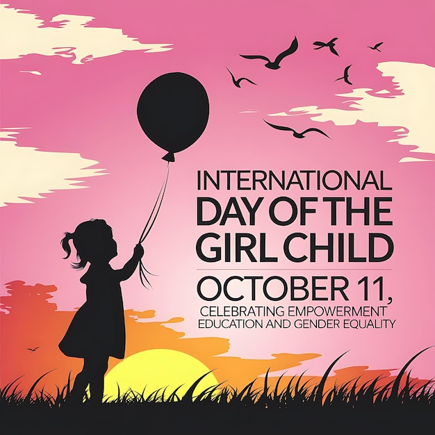 Silhouette of a young girl holding a balloon celebrating International Day of the Girl Child