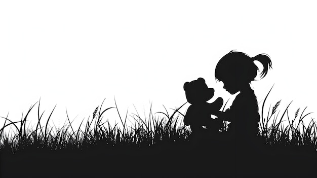 Silhouetted Child Hugging Teddy Bear on Minimalist Background