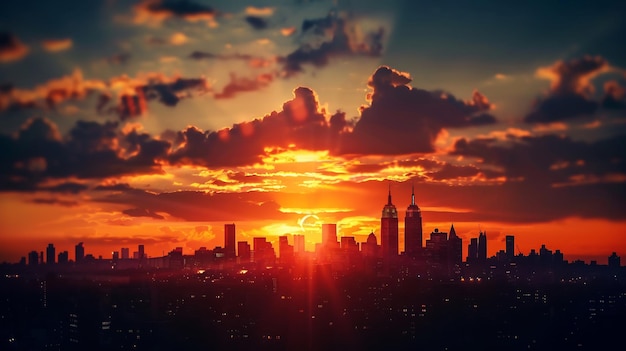 Photo silhouetted cityscape at sunset