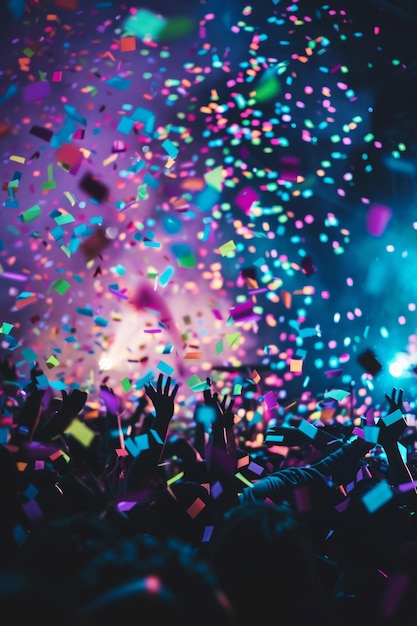 Photo silhouetted crowd celebrating with confetti falling