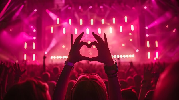 Photo silhouetted crowd at vibrant music concert with pink lighting