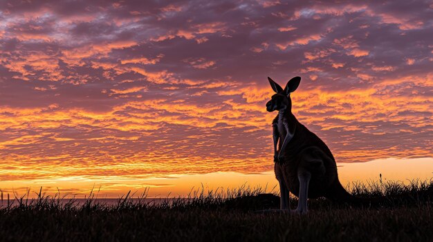 Photo silhouetted kangaroo at sunrise