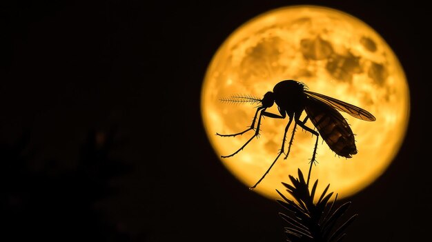 Photo silhouetted mosquito against a full moon