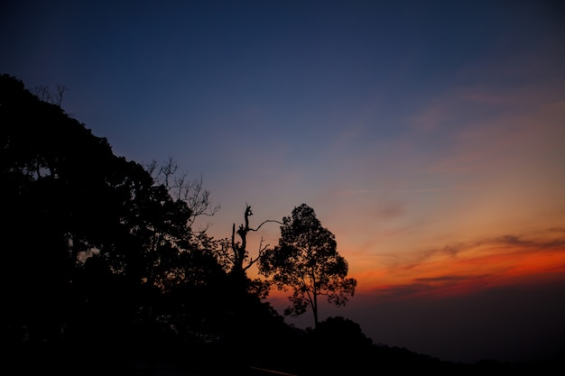 Silhouetted mountians sunset abstract