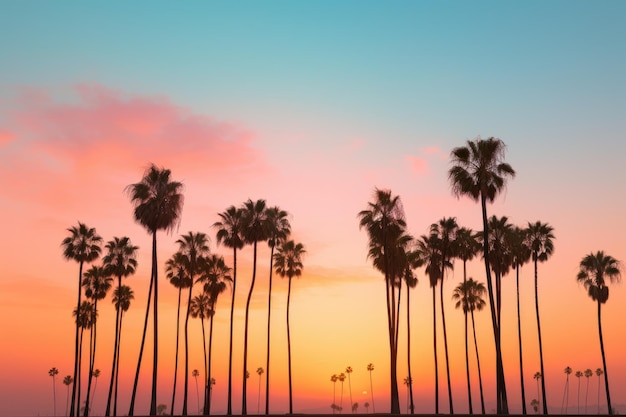 Silhouetted Palm Trees against a Cotton Candy Sky