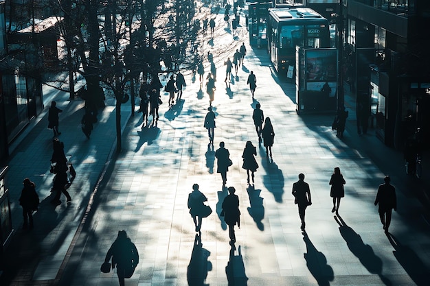 Silhouetted Pedestrians Walking on a City Street