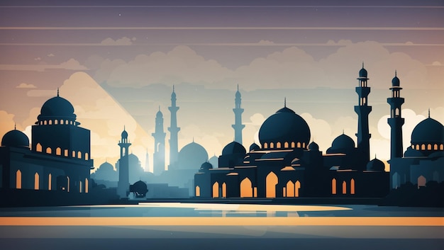 Silhouetted Sanctuary A Background Featuring the Graceful Silhouette of a Mosque