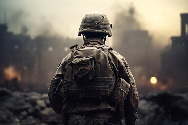 Silhouetted Soldier Blurred Background View Generative AI