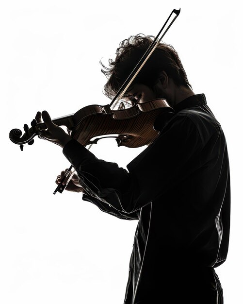 Photo silhouetted violinist playing in fiery and smoky atmosphere