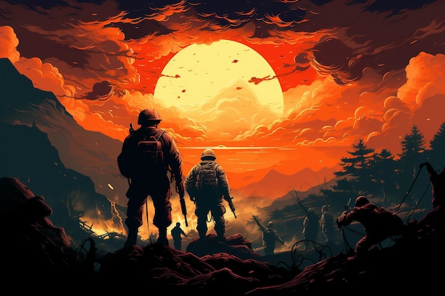 Silhouetted Warriors in an Epic Clash