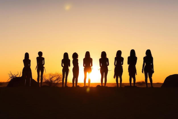 Silhouettes of african aborigines at sunset Generative AI