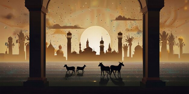 silhouettes of animals and the city at night free vector