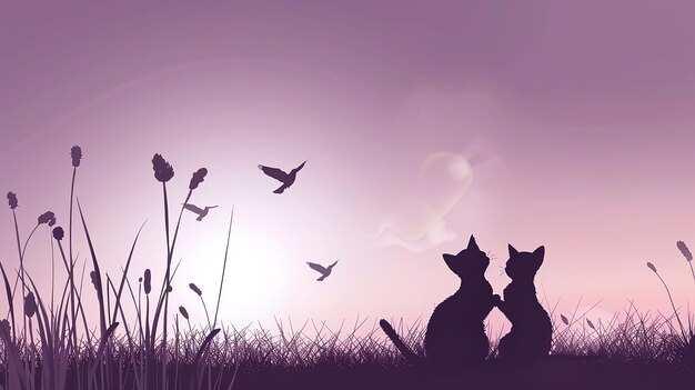 Photo silhouettes of cats and birds in the sky