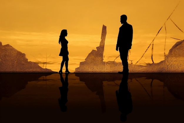 Silhouettes of a couple standing in front of a sunset