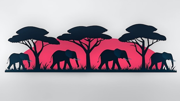 Photo silhouettes of elephants walking through the african savanna at sunset