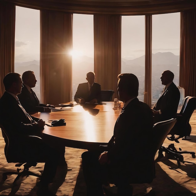 Silhouettes of executives negotiating background