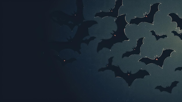 Silhouettes of flying bats on dark background with copy space Spooky Halloween background