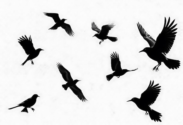 Photo silhouettes of flying birds isolated on a transparent white background