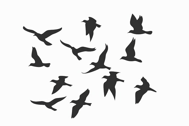 Photo silhouettes of flying birds on a white background illustration of an isolated bird tattoo design