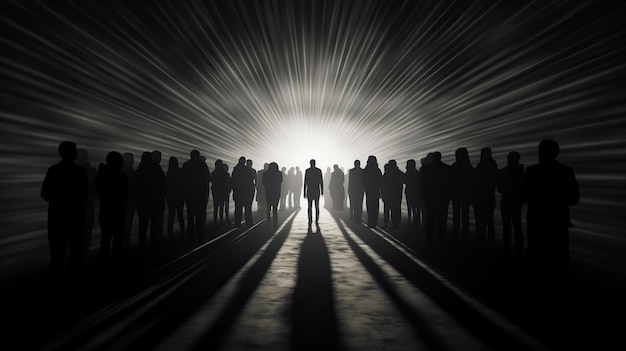 Silhouettes of individuals in a tunnel