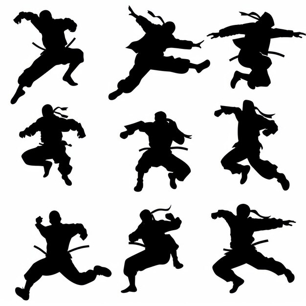 Silhouettes of martial arts fighters on white background Vector illustration